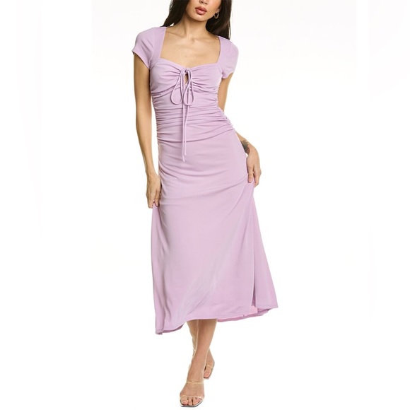 CINQ A SEPT Janis Square Neck Ruched Side Dress in Pale Iris - Picture 2 of 10